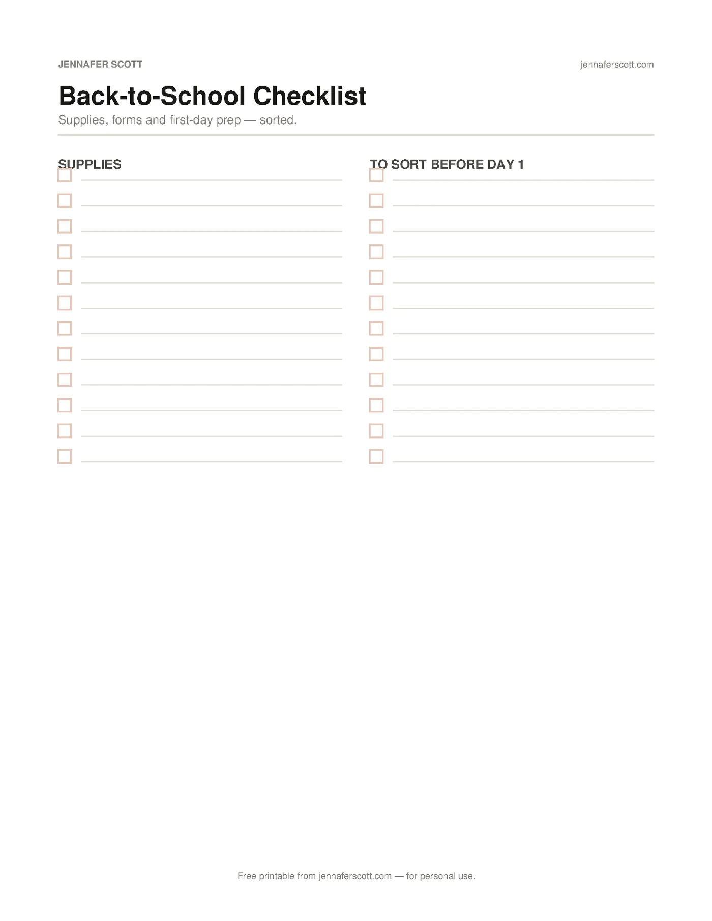 Free Printable Back-to-School Checklist — printable preview