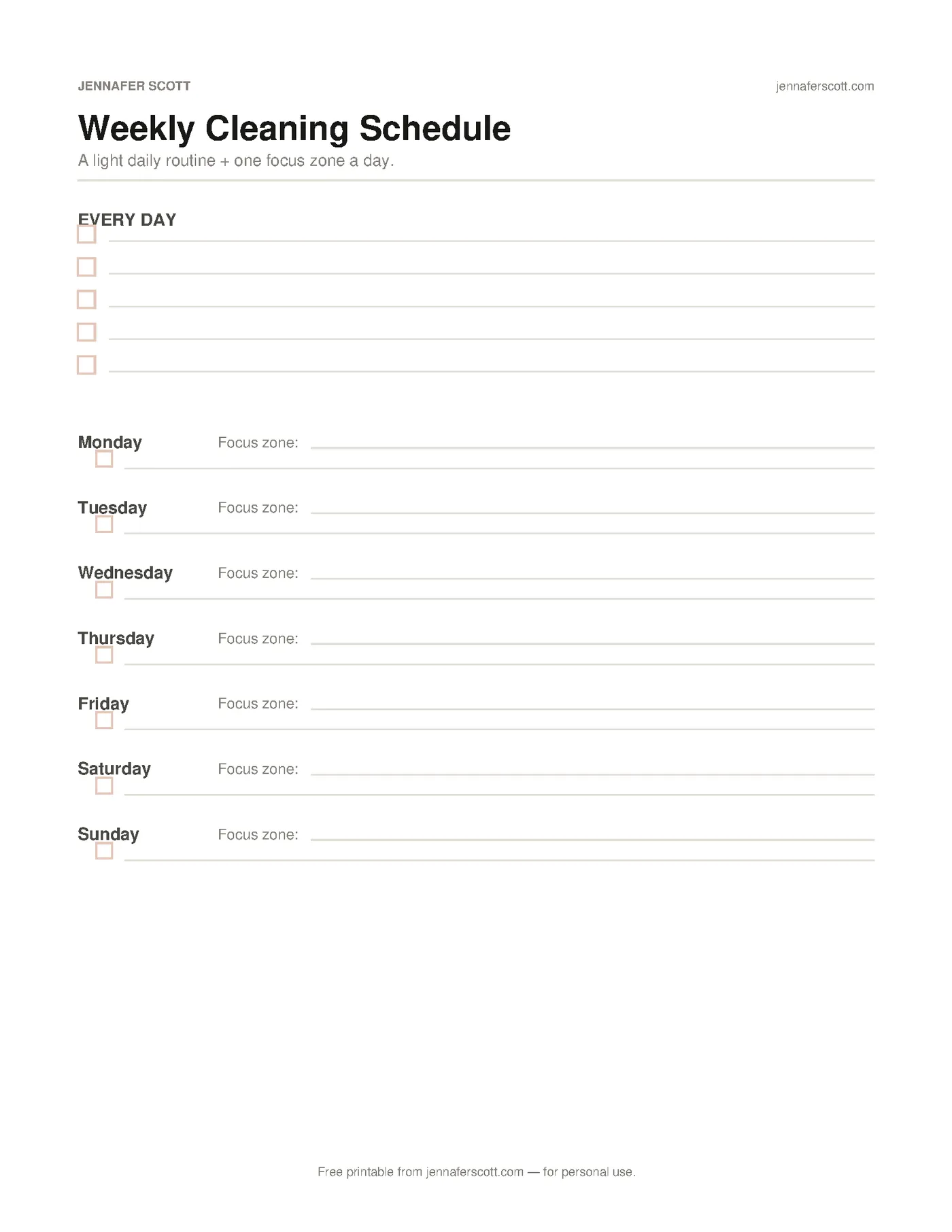Free Printable Cleaning Schedule — printable preview