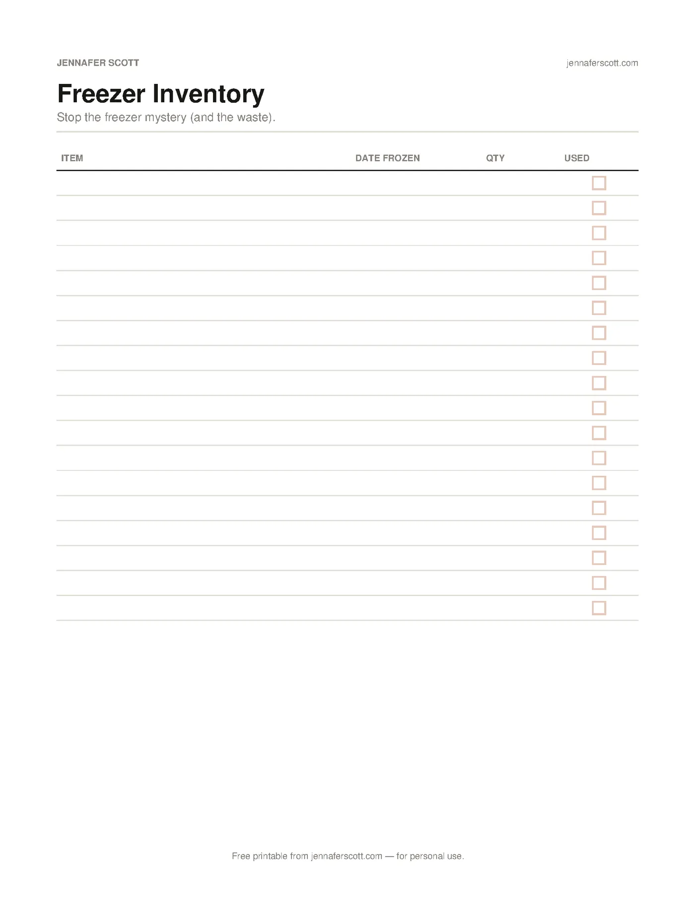 Free Printable Freezer Inventory — printable preview