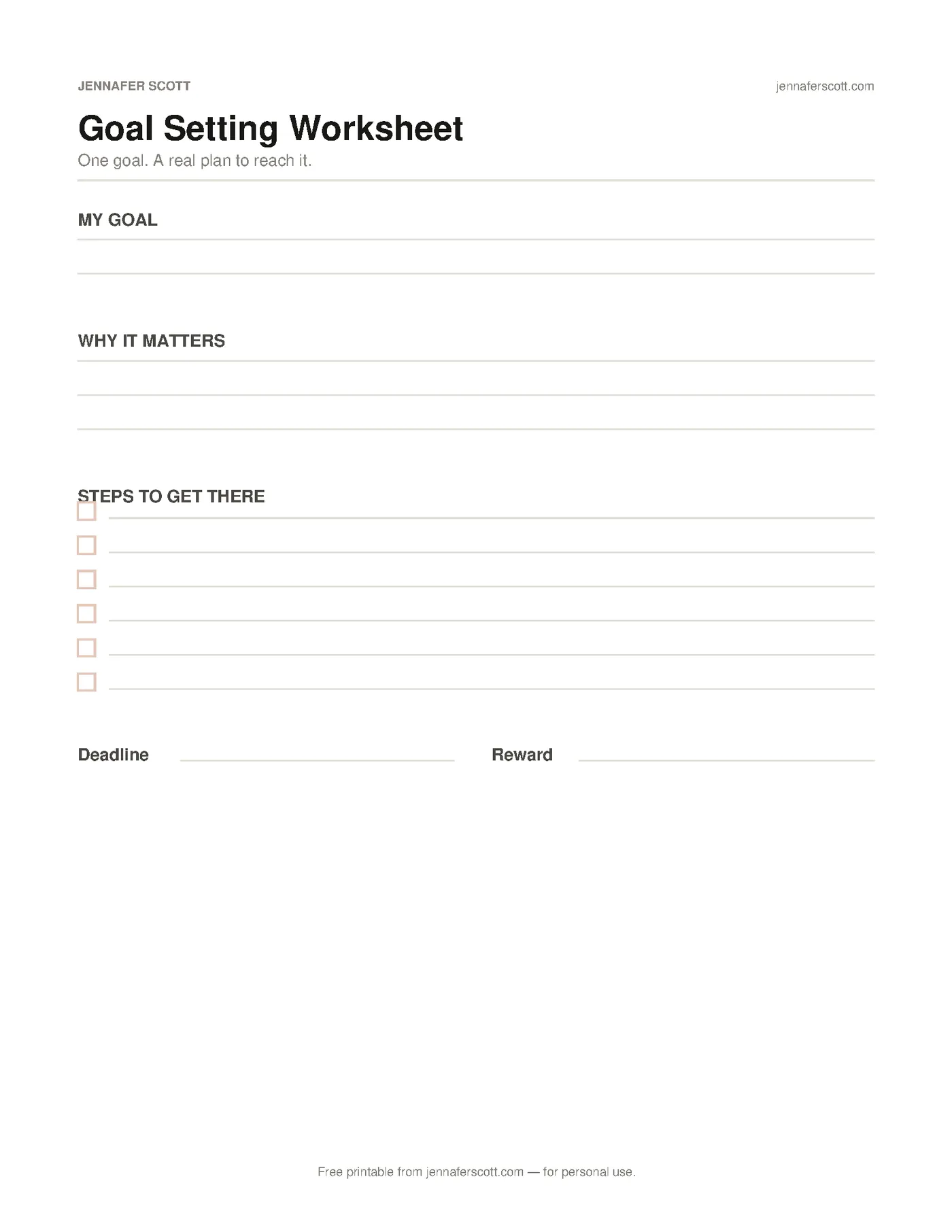Free Printable Goal Setting Worksheet — printable preview