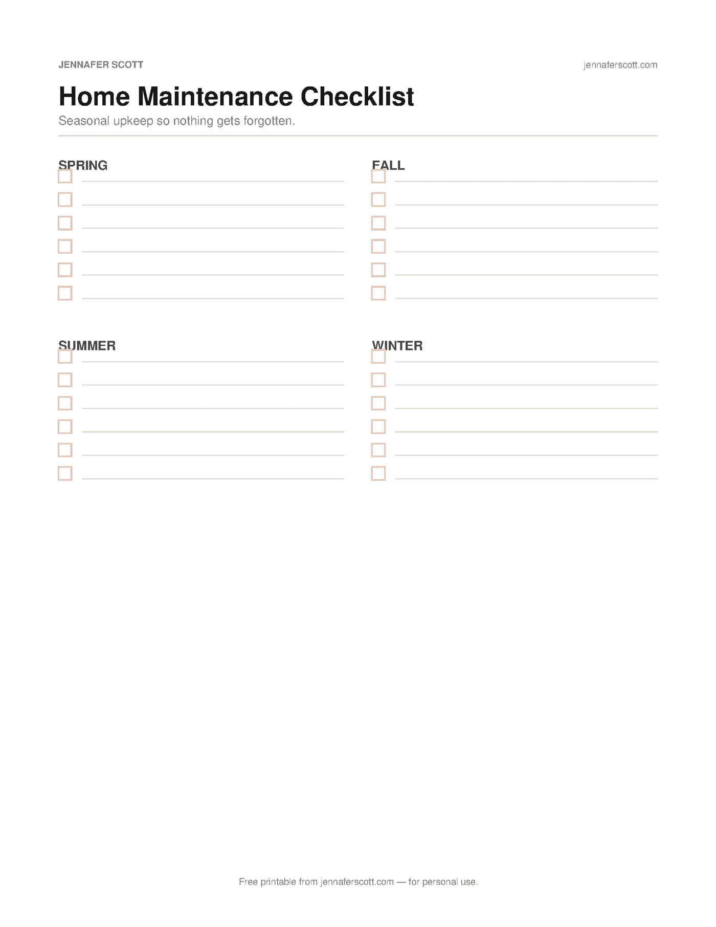 Free Printable Home Maintenance Checklist — printable preview
