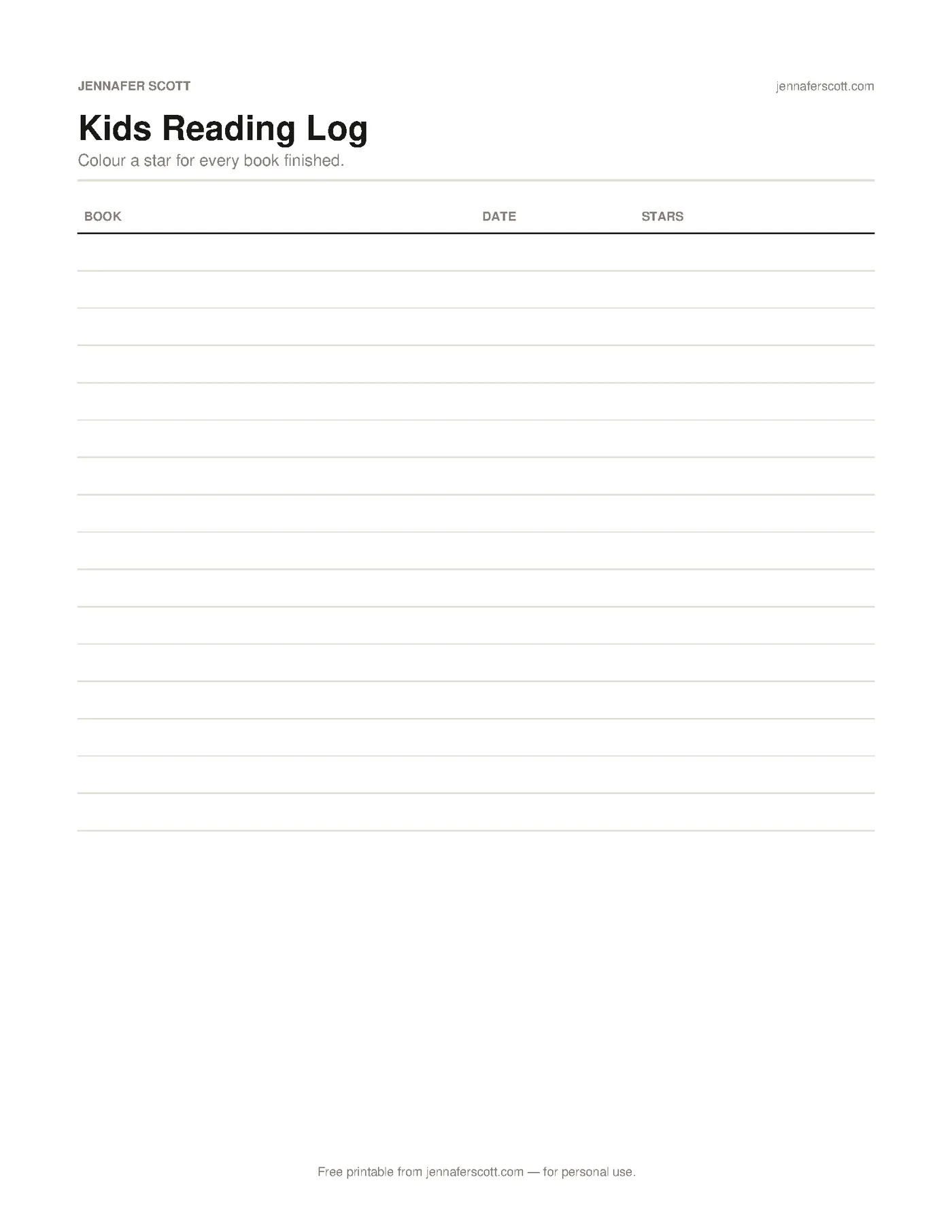 Free Printable Kids Reading Log — printable preview