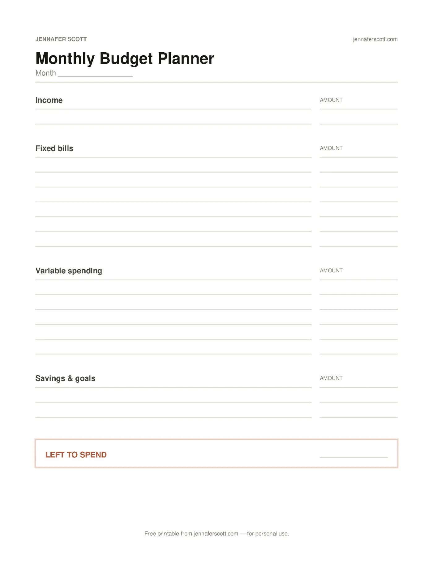 Free Printable Monthly Budget Planner — printable preview