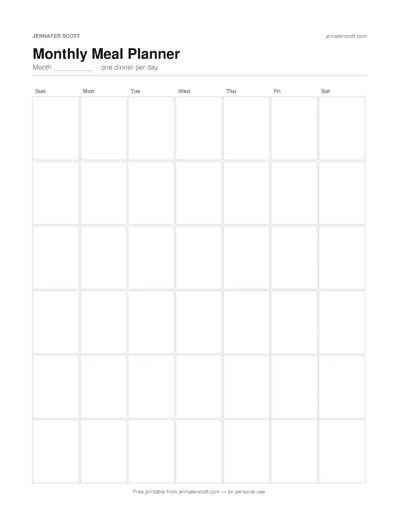Free Printable Monthly Meal Planner — printable preview