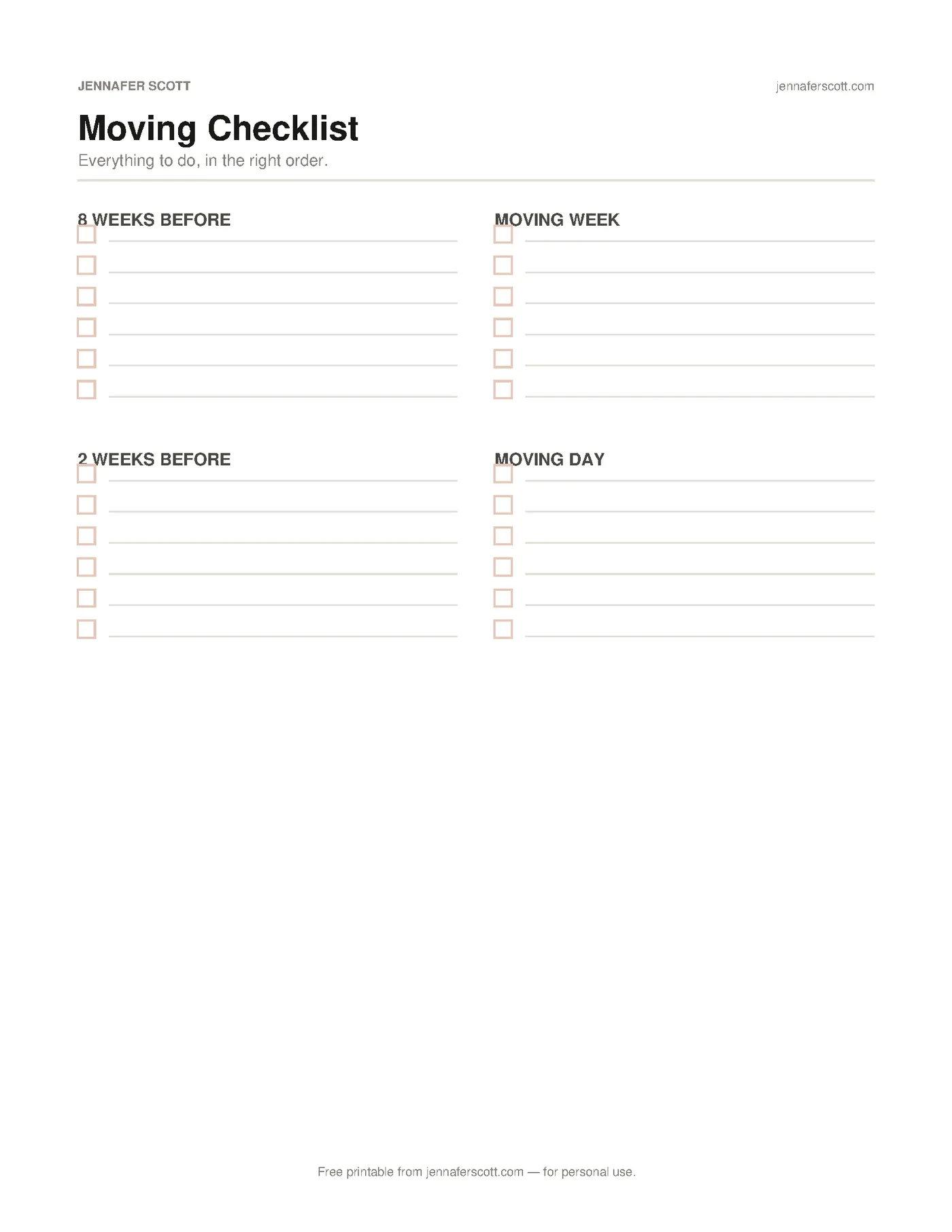 Free Printable Moving Checklist — printable preview