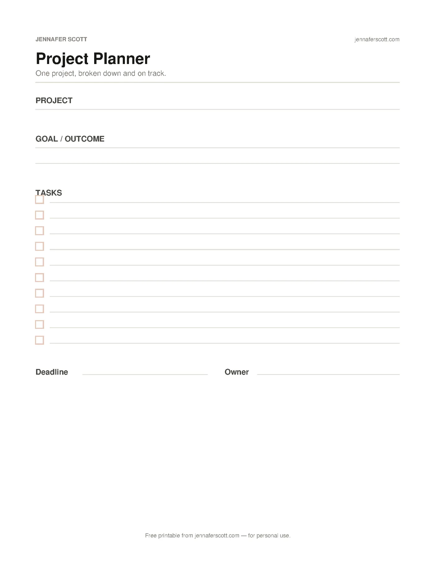 Free Printable Project Planner — printable preview
