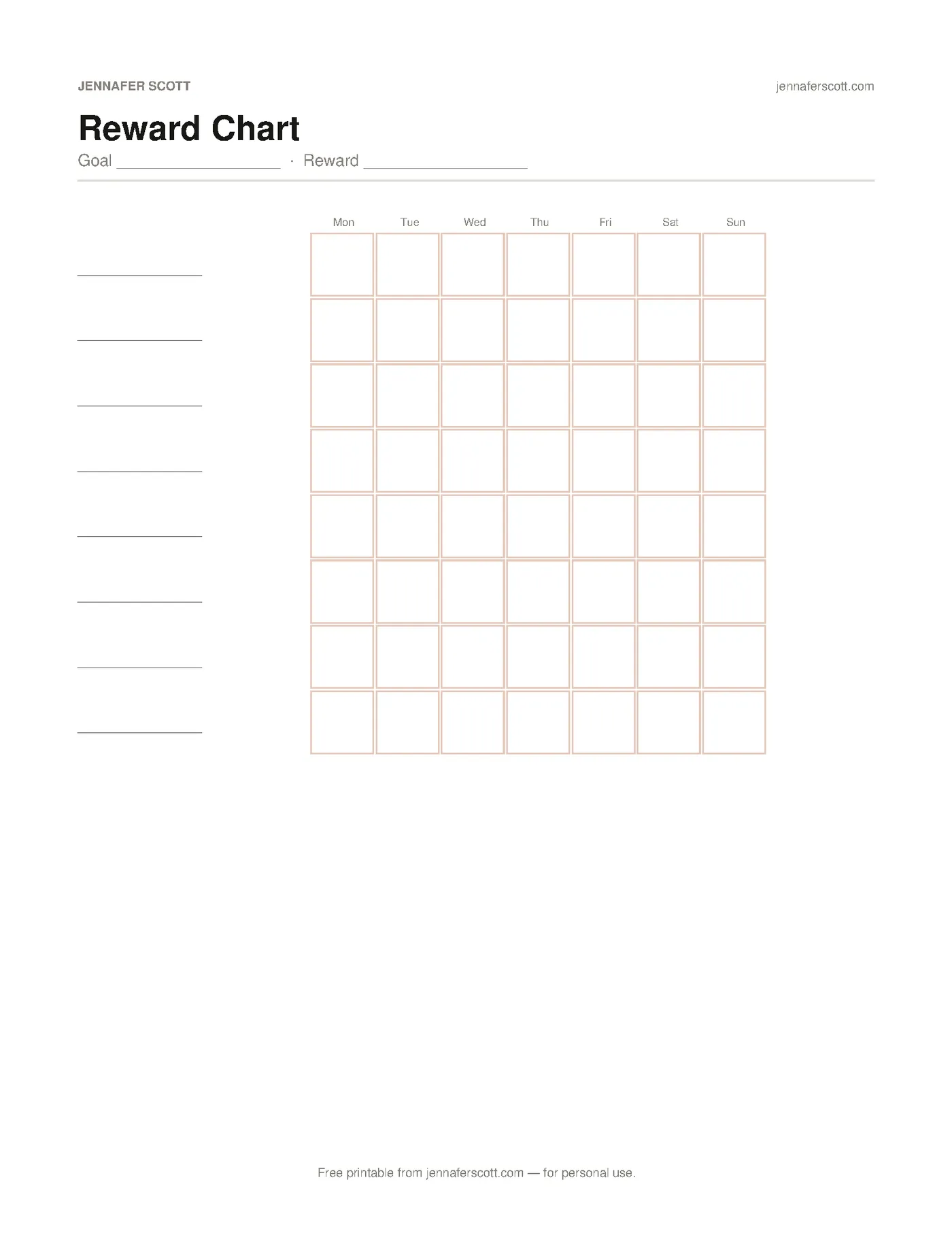Free Printable Reward Chart — printable preview