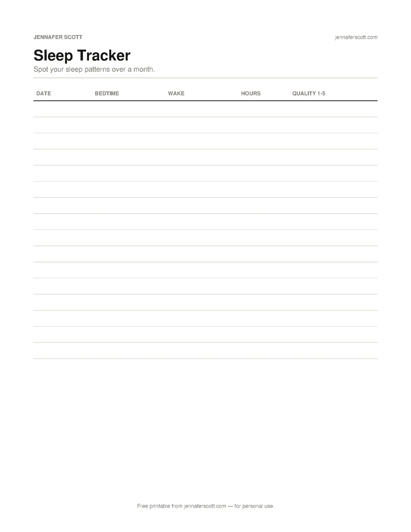 Free Printable Sleep Tracker — printable preview