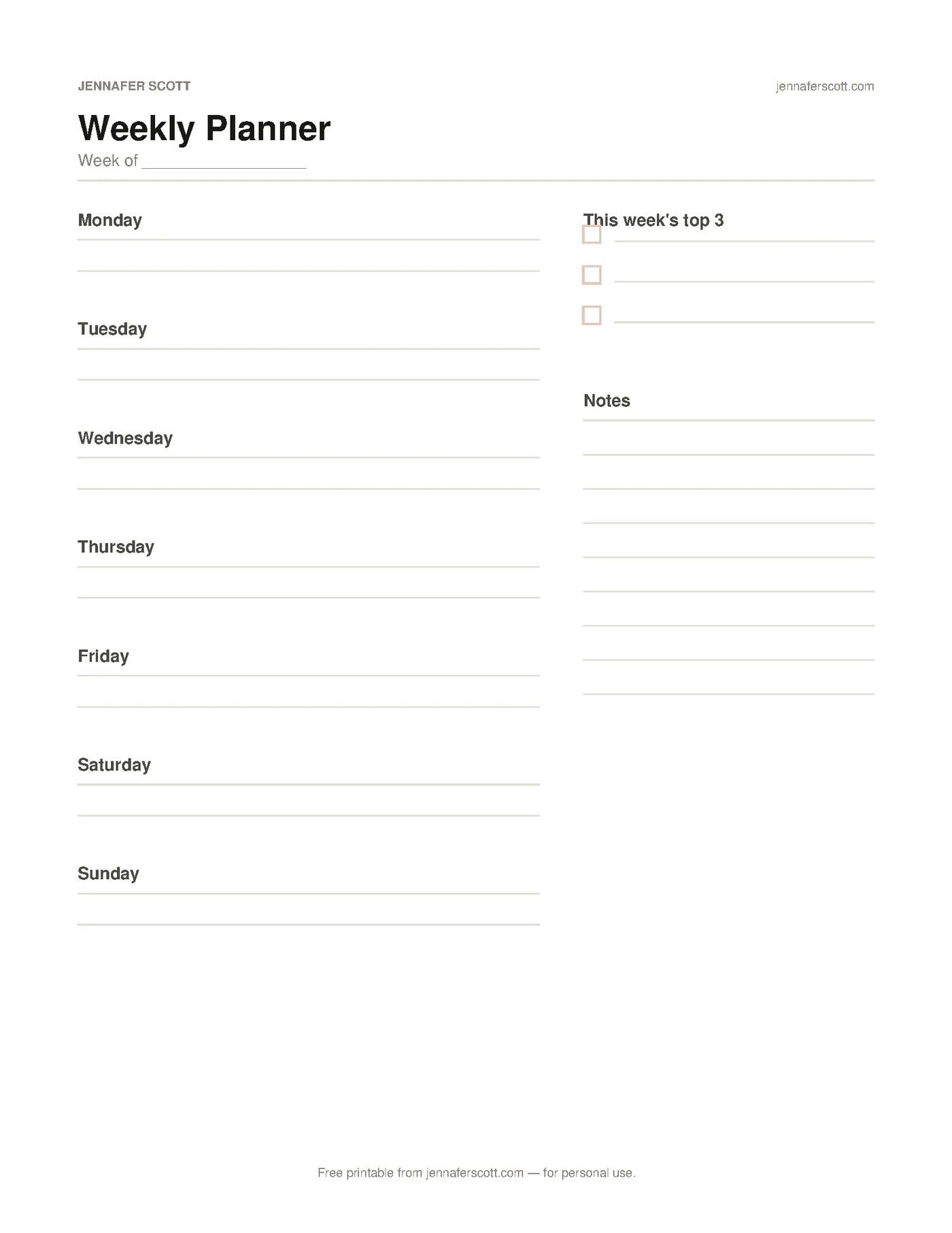 Free Printable Weekly Planner — printable preview