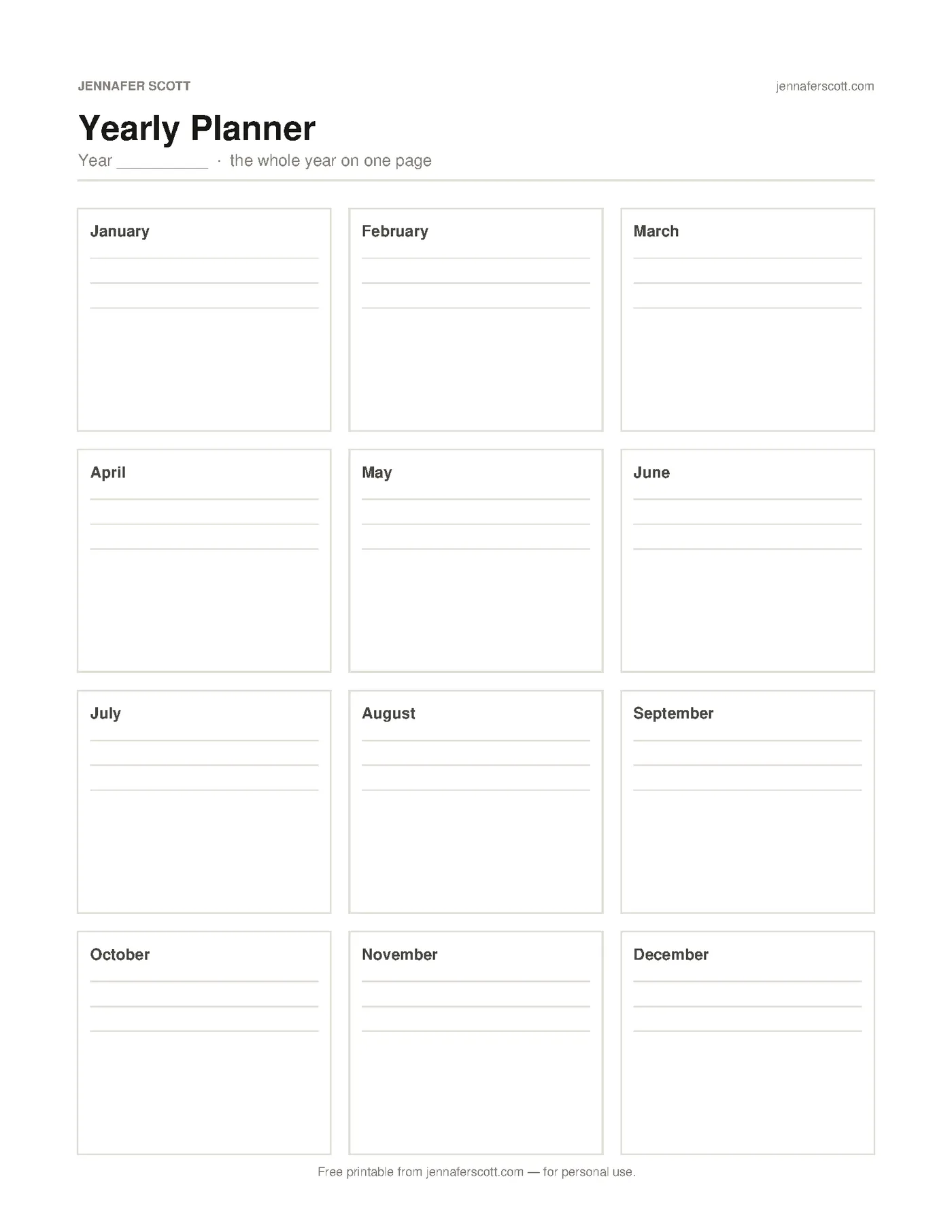 Free Printable Yearly Planner — printable preview
